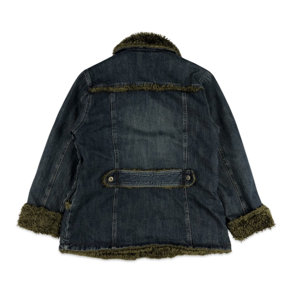 Vintage Y2K Preloved Afghan Style Faux Fur Lined Denim Jacket 10 12 14