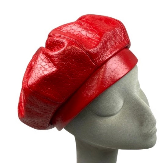 Vintage Red Faux Crocodile Beret