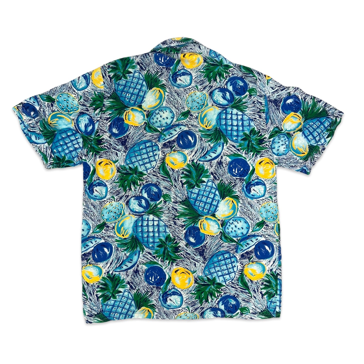 Vintage 80s Blue Pineapple Print Hawaiian Shirt M L