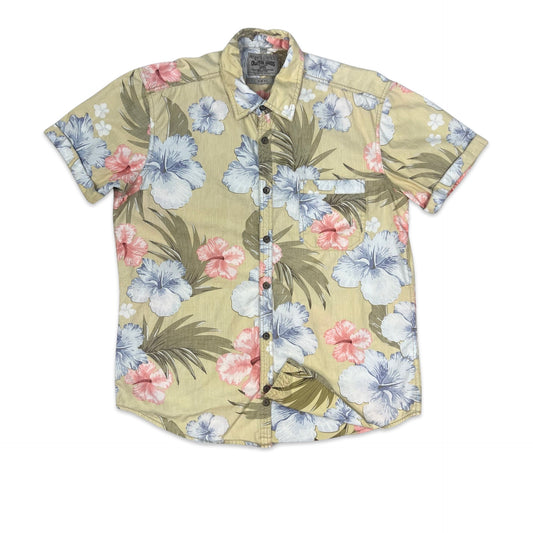 Angelo Litrico Beige Pink & Blue Floral Print Hawaiian Shirt M L