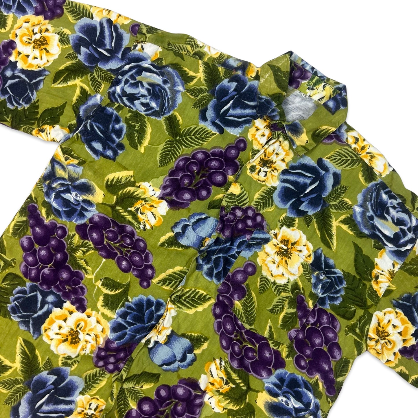 Vintage Green & Purple Botanical Grape Print Hawaiian Shirt M L