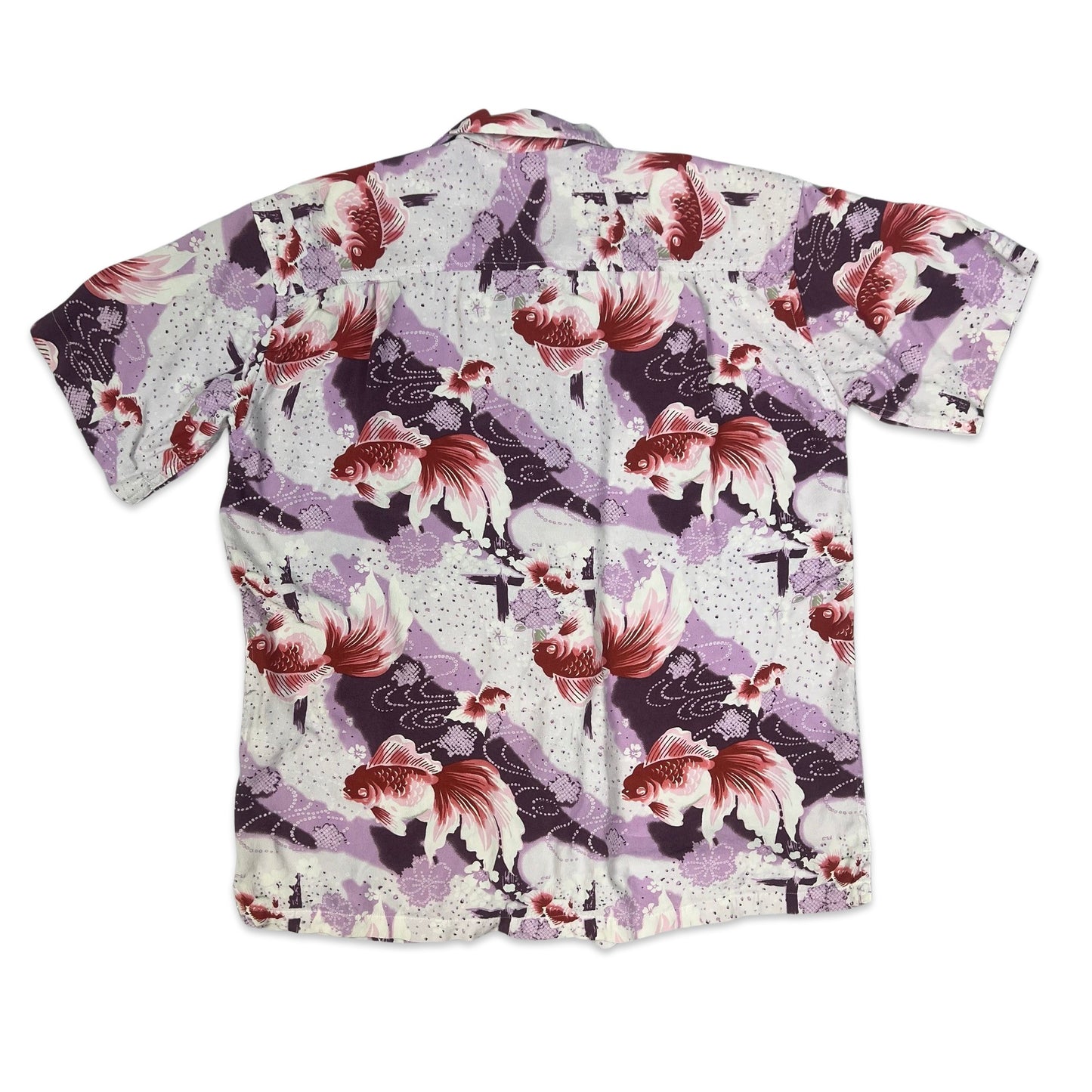 Vintage Pink Koi Fish Print Hawaiian Shirt S M