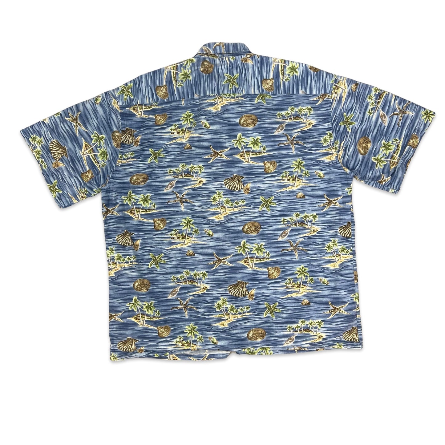 Vintage Island Theme Print Blue Hawaiian Shirt XL XXL