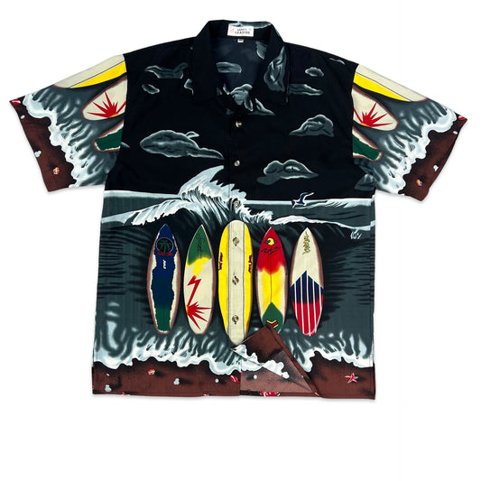 Vintage Surfboard Print Hawaiian Shirt L XL