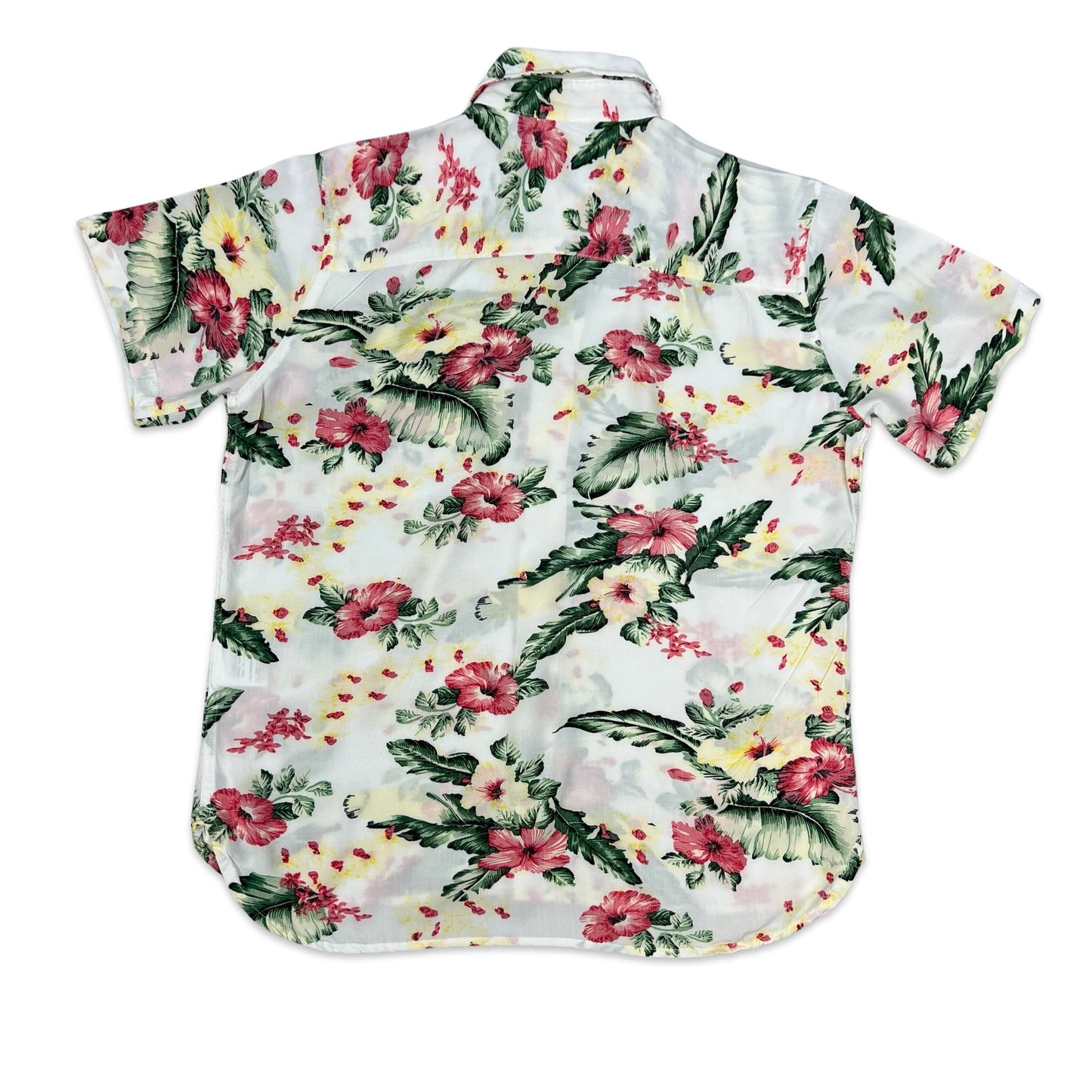 Vintage White Floral Print Hawaiian Shirt S M