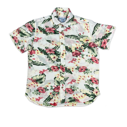 Vintage White Floral Print Hawaiian Shirt S M