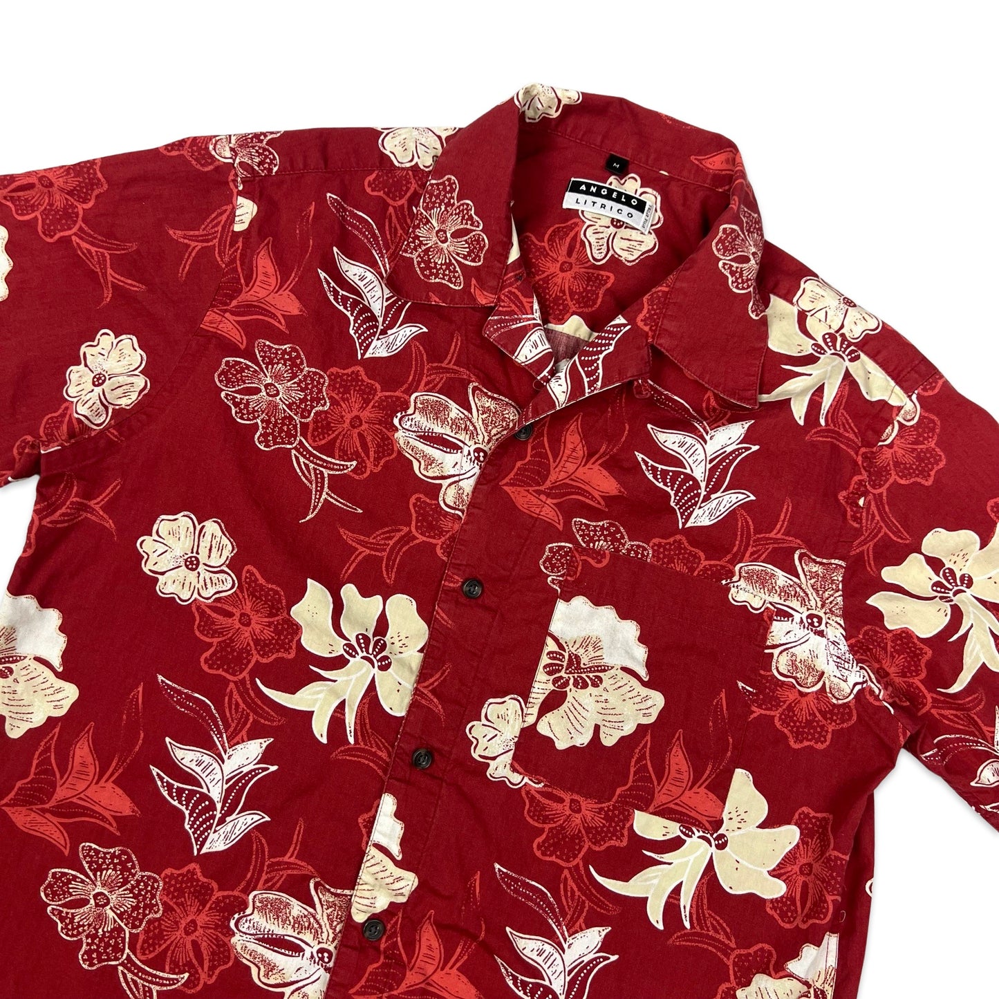 Vintage Angelo Litrico Red & White Floral Print Hawaiian Shirt S M