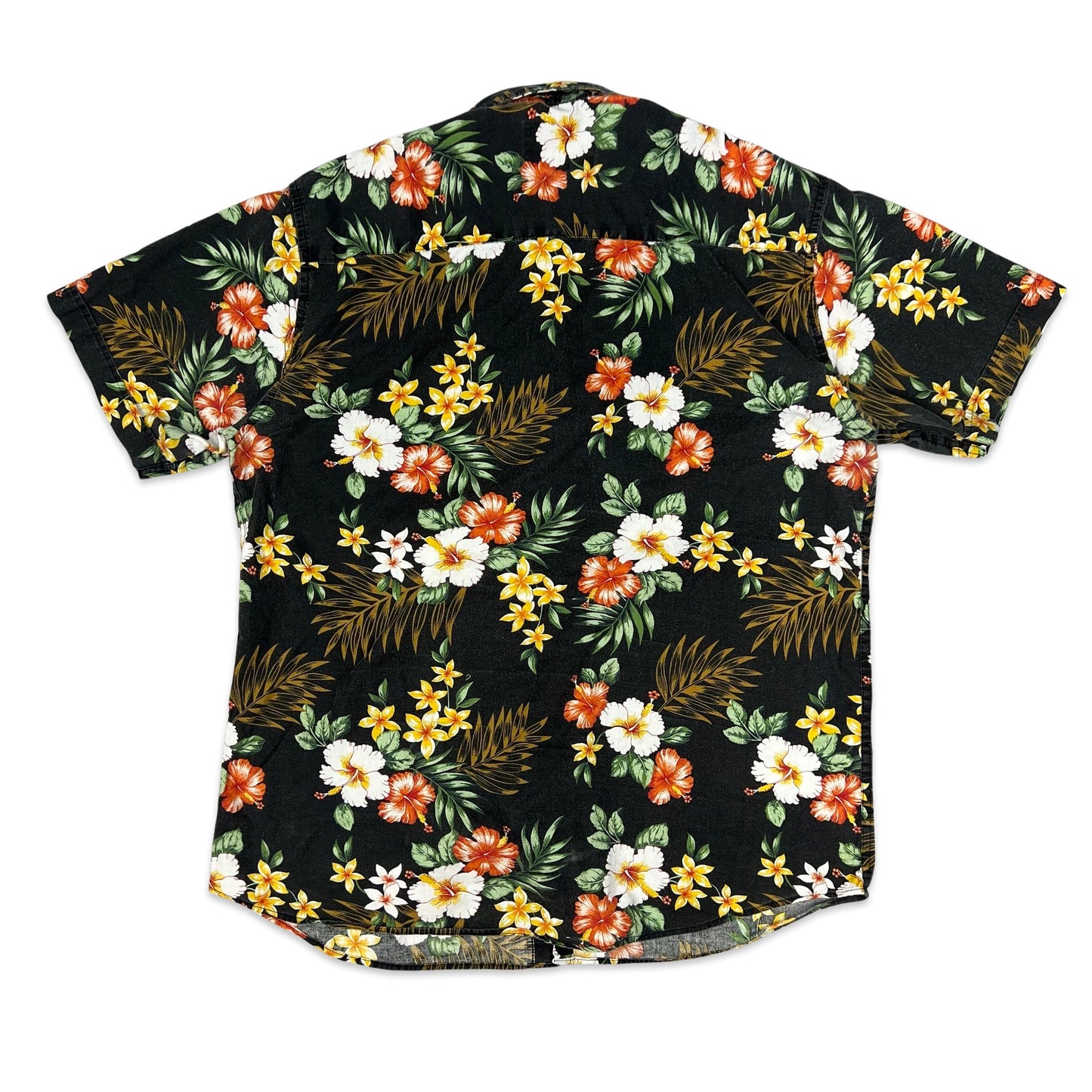 Vintage Black Floral Print Hawaiian Shirt M L