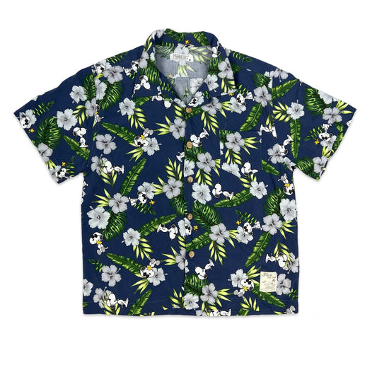 Peanuts Blue and Green Snoopy Print Hawaiian Shirt XS S