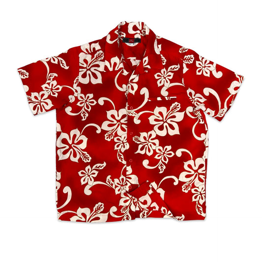 Vintage Red & White Abstract Print Hawaiian Shirt M L
