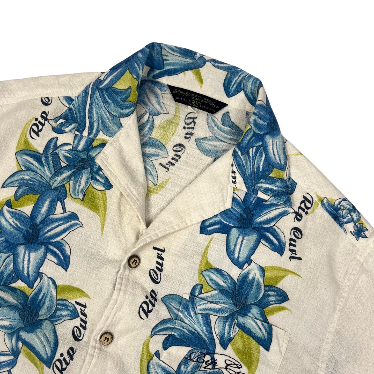 Vintage Rip Curl White & Blue Hawaiian Shirt M L