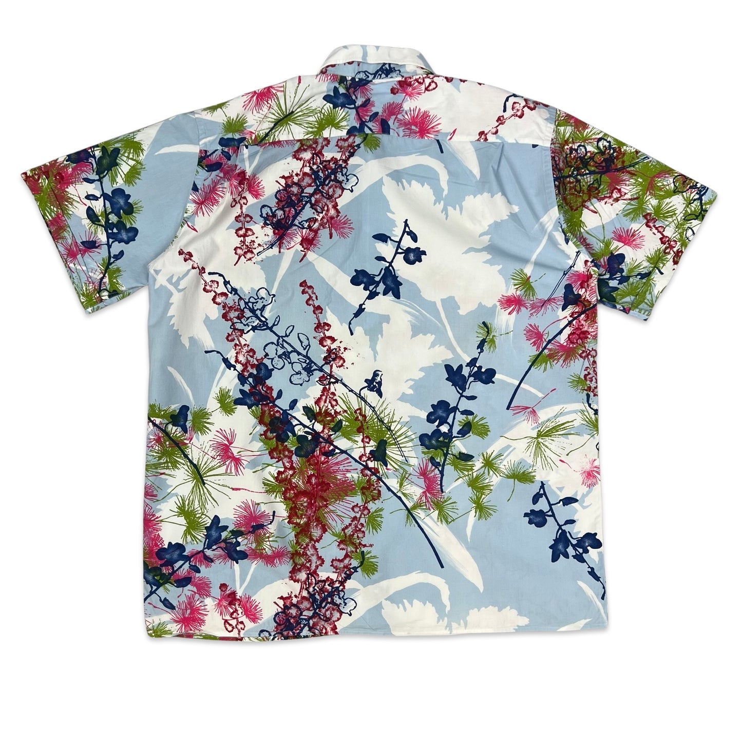 Vintage PIerre Cardin Abstract Botanical Blue Pink & Green Print Shirt L XL