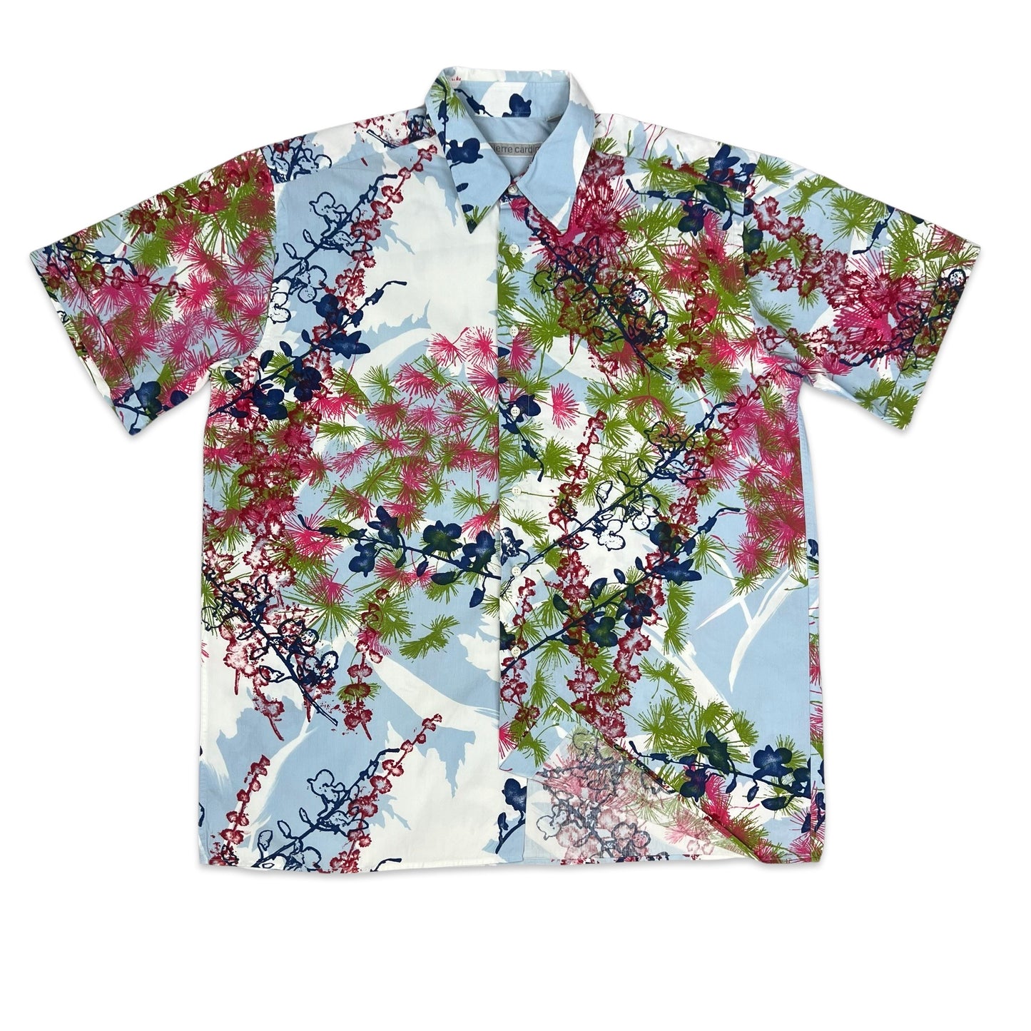 Vintage PIerre Cardin Abstract Botanical Blue Pink & Green Print Shirt L XL