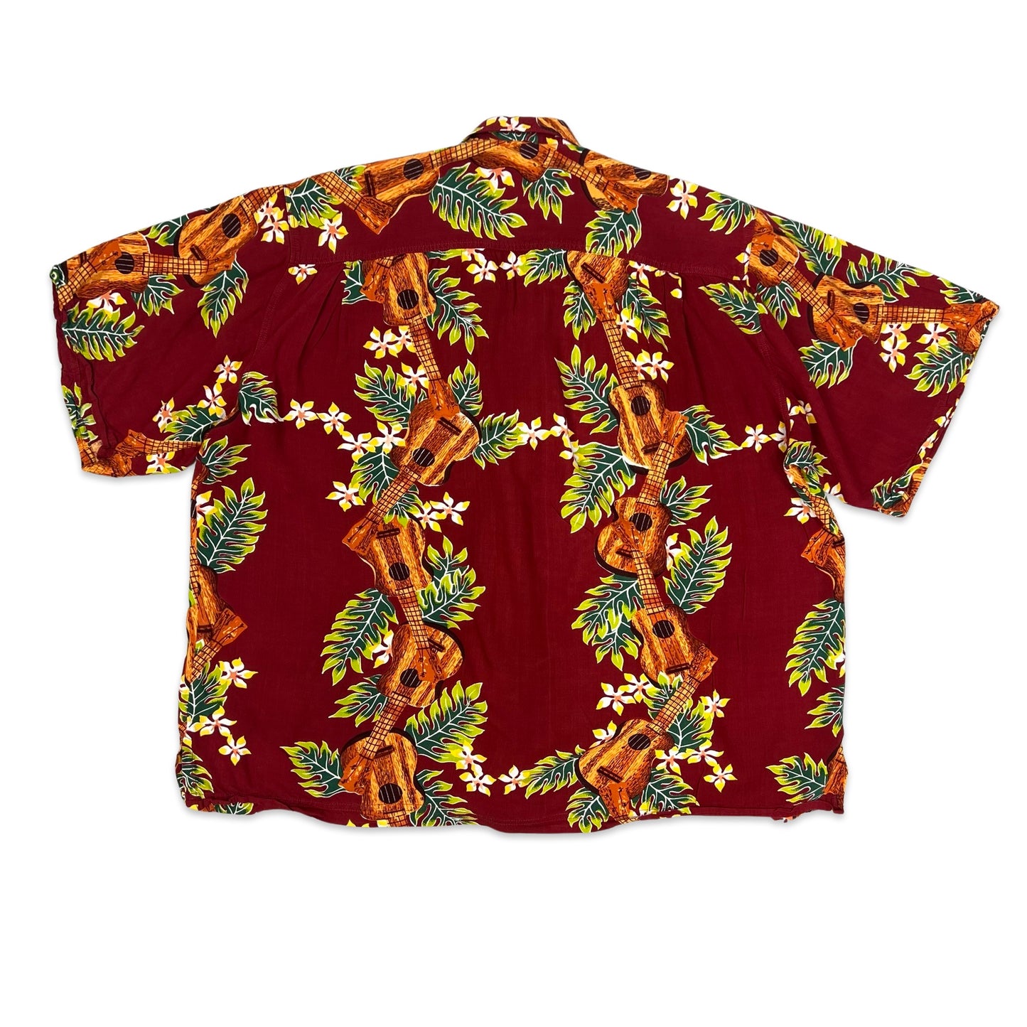 Vintage Y2K Red & Green Guitar Print Hawaiian Shirt XXL 3XL