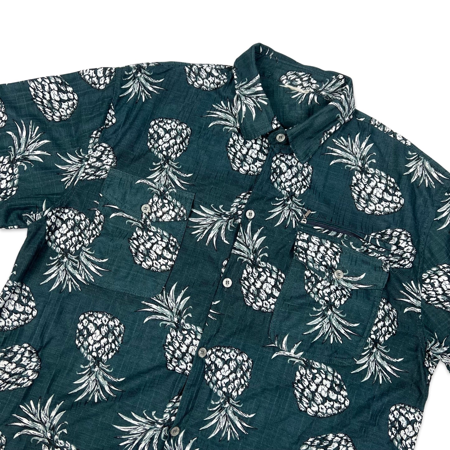 Vintage Dark Teal Pineapple Print Shirt XL XXL