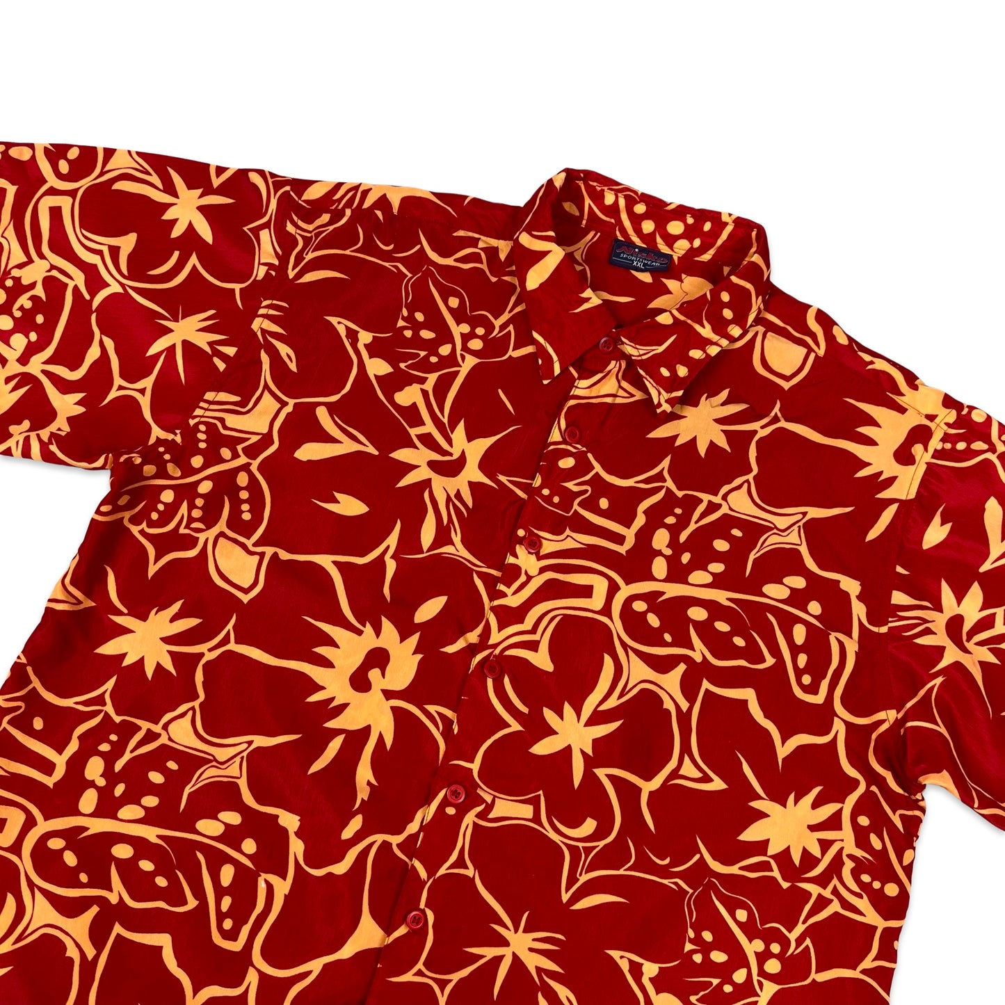 Vintage Y2K Red and Orange Hawaiian Floral Print Shirt XL XXL