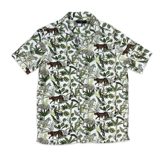 Jungle Animal Theme Print Hawaiian Shirt S M