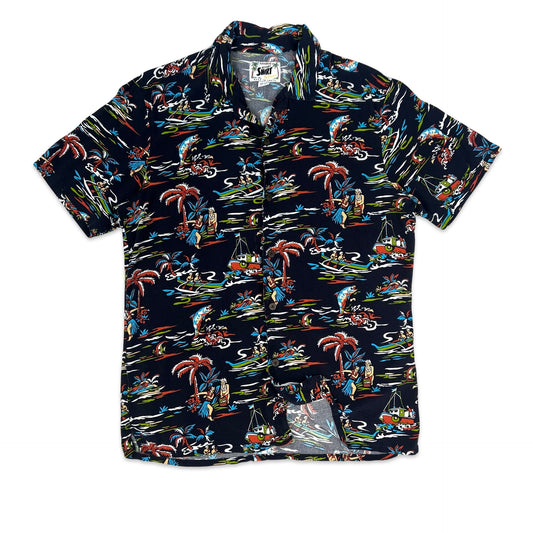 Pull & Bear Ocean Theme Print Black Shirt M L