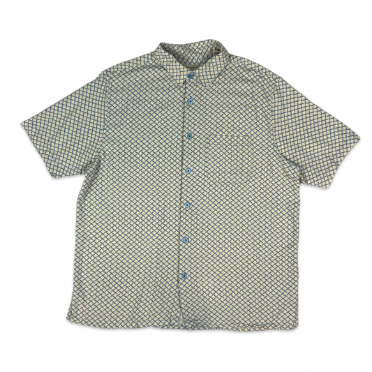 80s Blue & Beige Silk Shirt XL