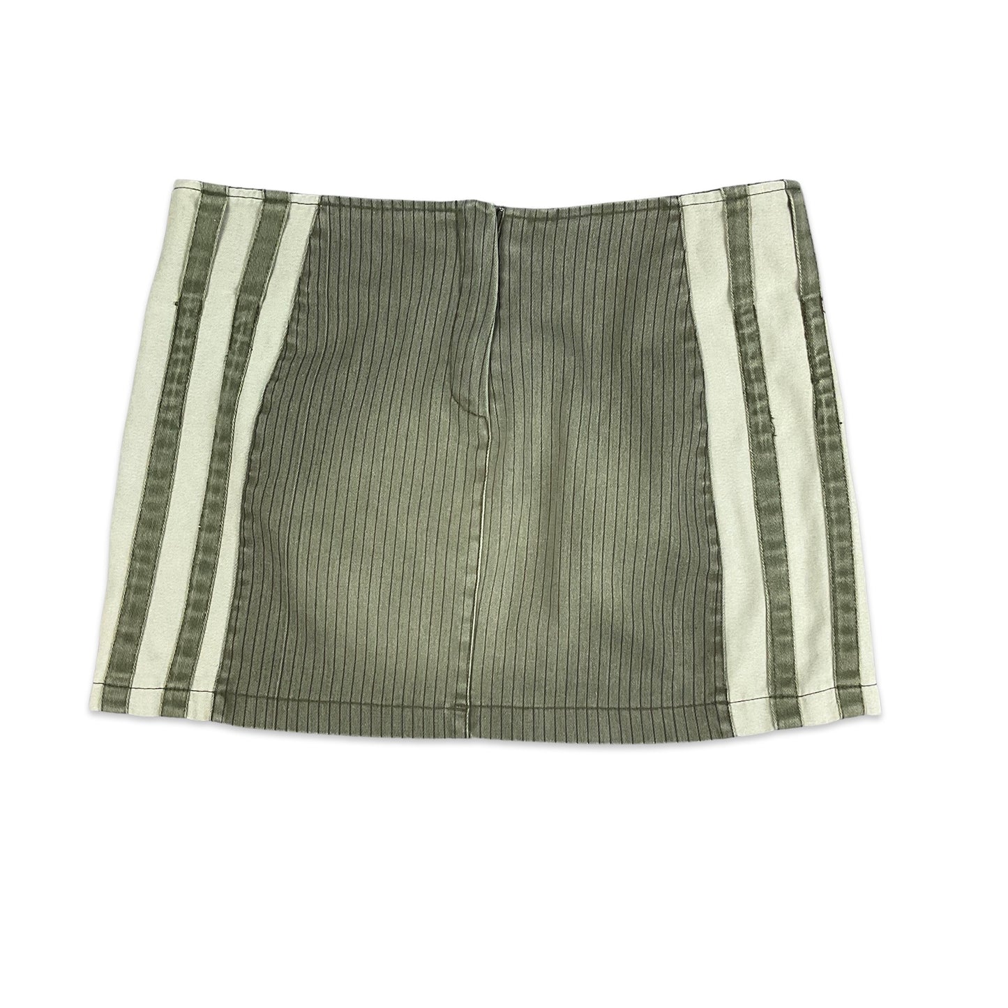 Vintage 90s Khaki Green Denim Striped Mini Skirt 10 12