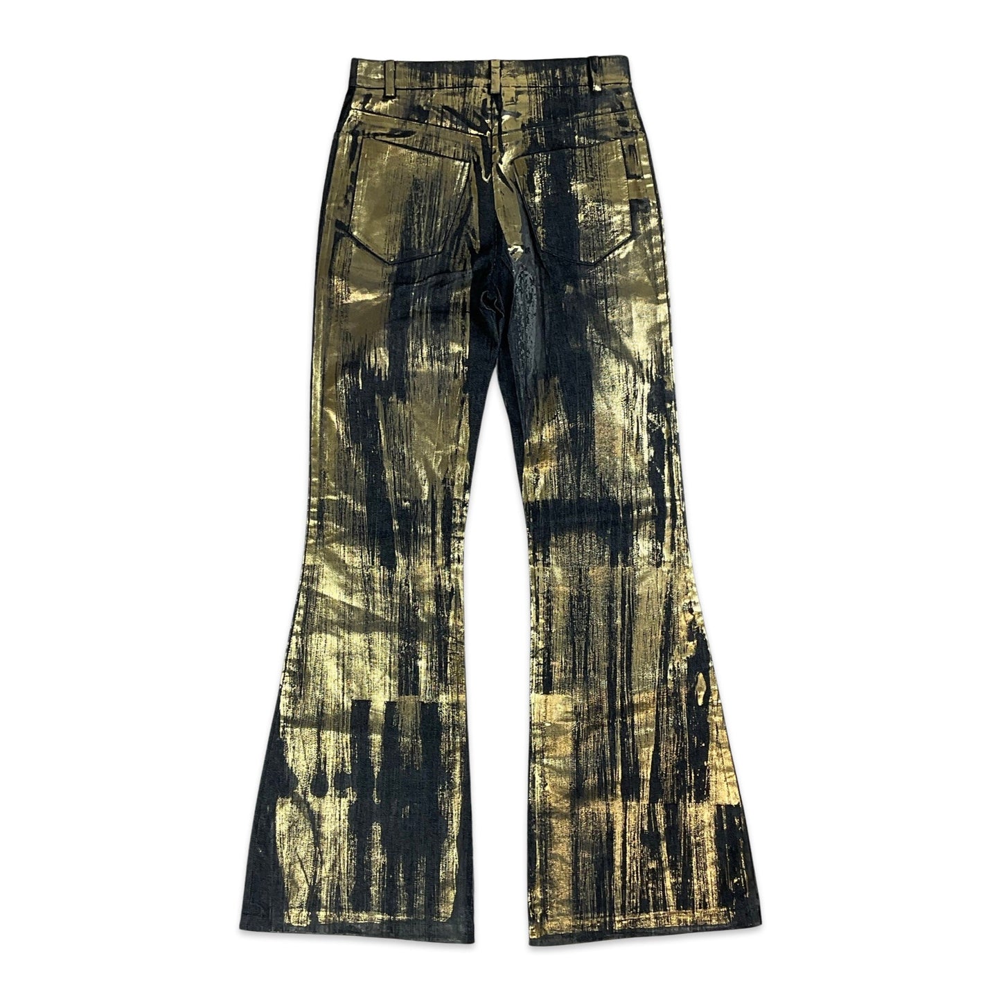 90S Y2K Dark Denim & Metallic Gold Wide Leg Jeans 6 8