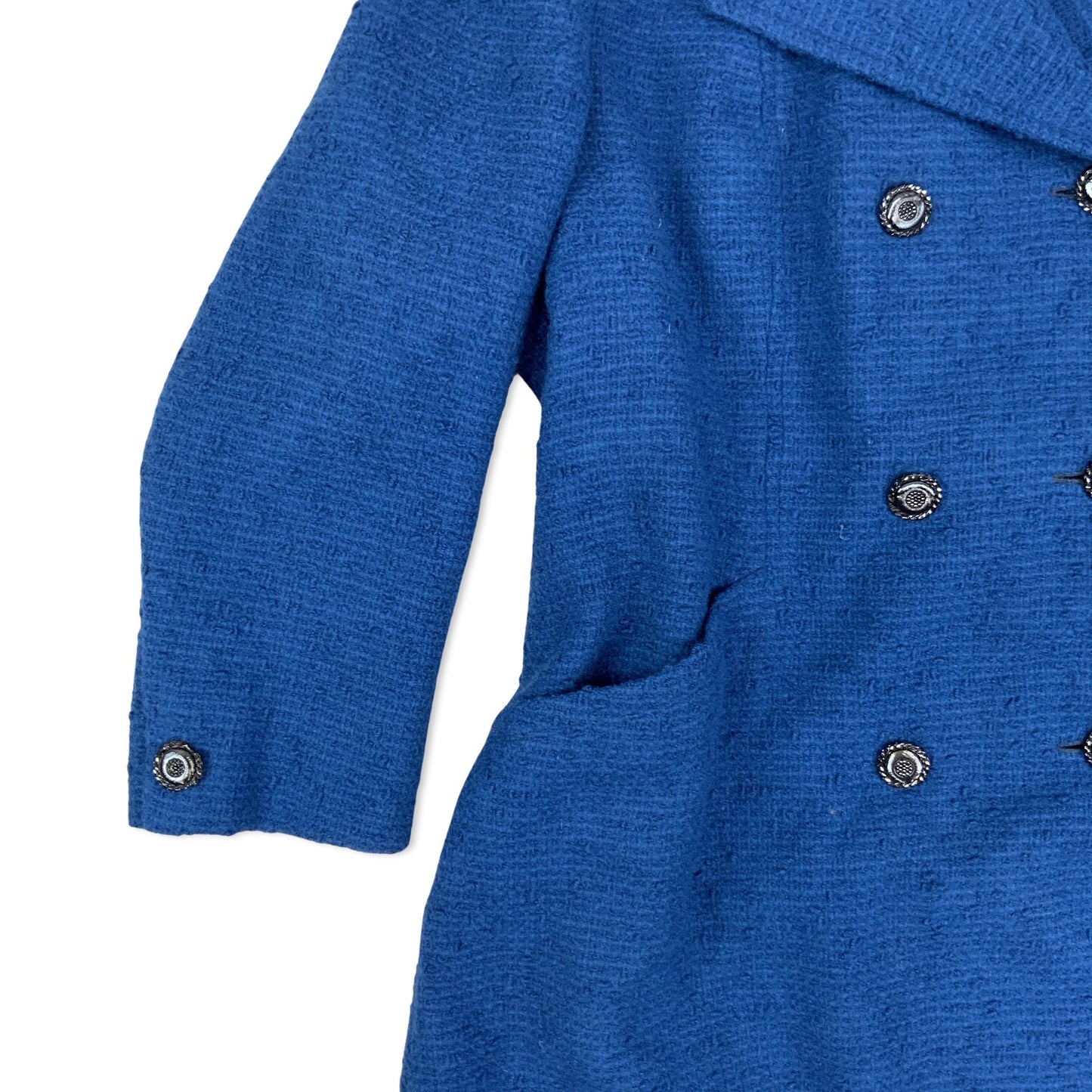 Vintage Blue Bouclé Double Breasted Wool Coat 16 18