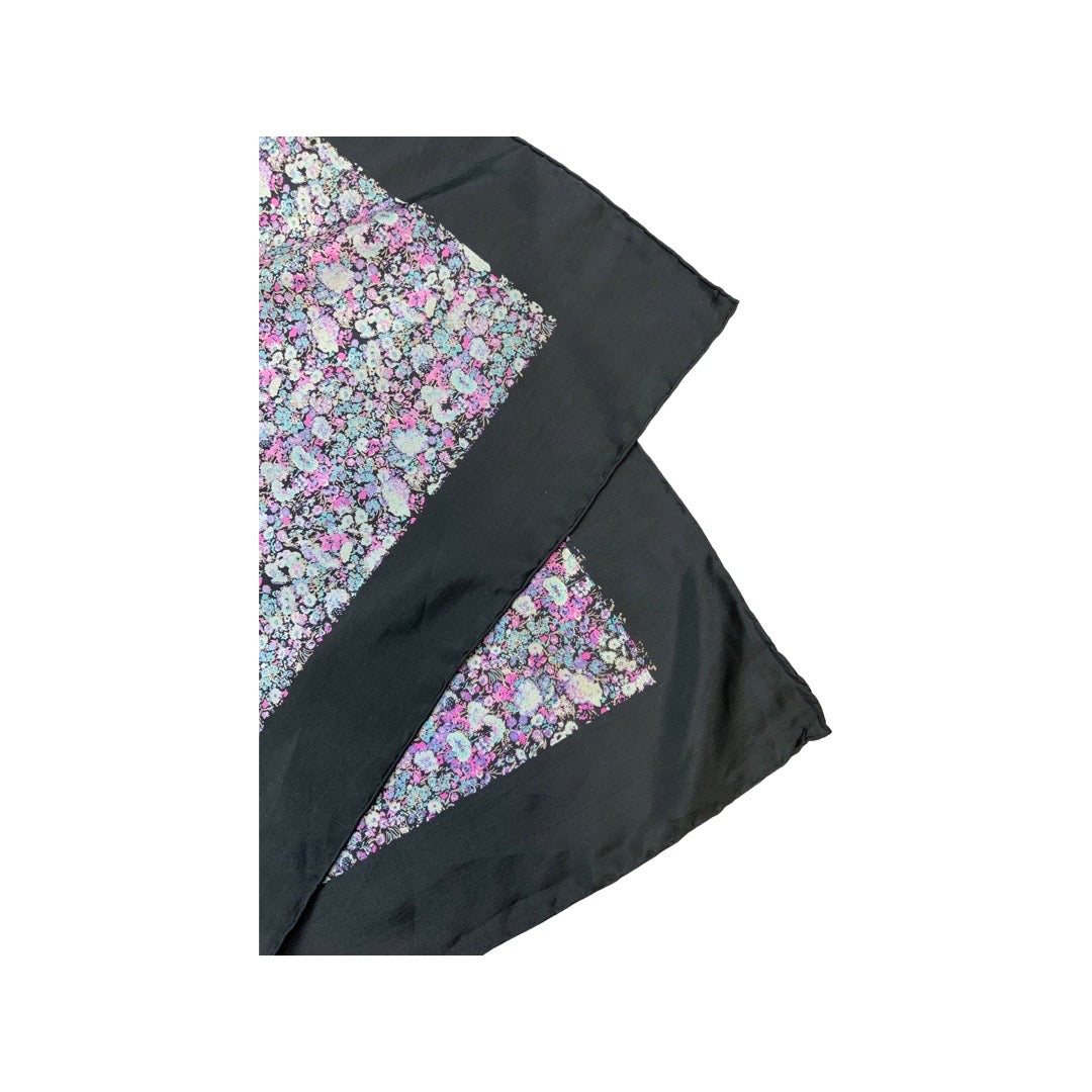 Vintage Black and Lilac Floral Silk Scarf