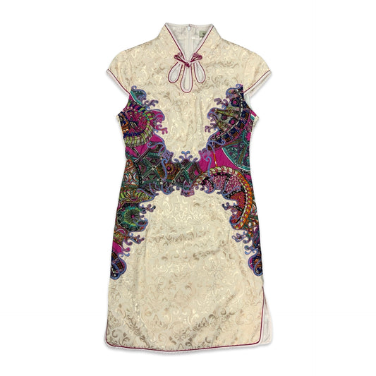 Y2K Oriental High Neck Dress with Abstract Print & Embroidery 10