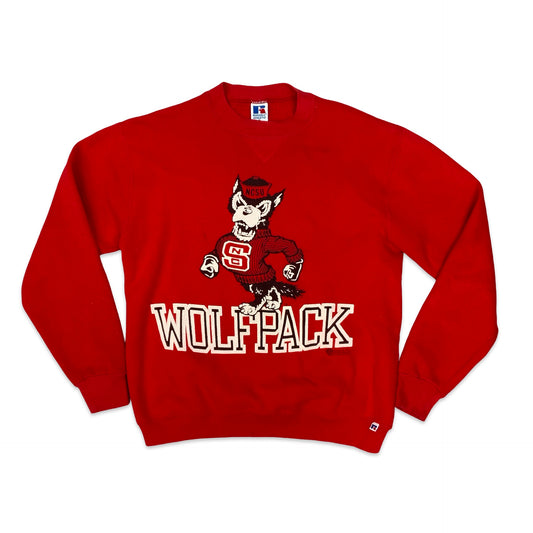 Vintage 80s/90s Russell Athletic "Wolfpack" Red Sweatshirt S M
