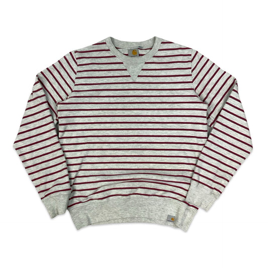Carhartt Grey & Red Striped Sweatshirt S M