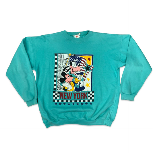 Vintage 80s Disney "New York" Teal Graphic Print Sweatshirt L
