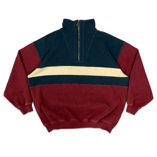 Vintage Red & Navy Colour Block 1/4-zip Sweatshirt XXL