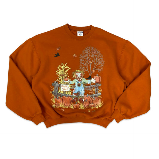 00's Jerzees Halloween Print Orange Sweatshirt M