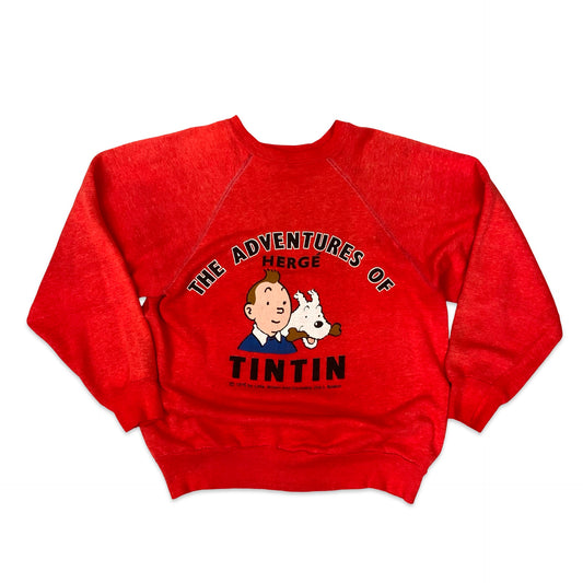 Vintage 70s 80s Rare Tintin Graphic Print Red Sweatshirt M