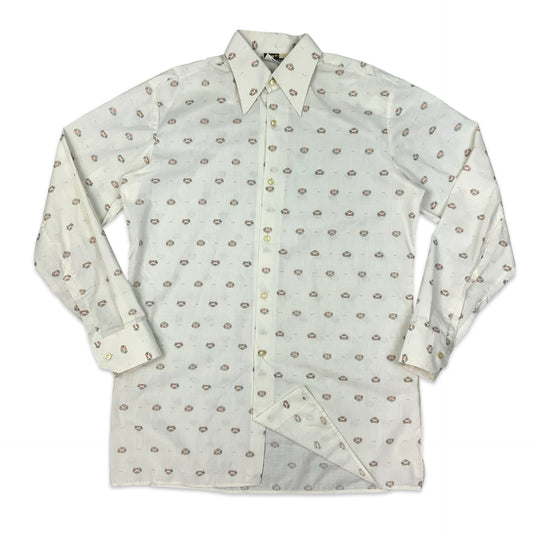 Vintage 70s White Abstract Print Shirt L