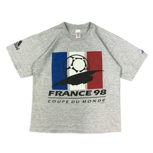 Vintage 90s Adidas 1998 French World Cup Grey Graphic Tee M