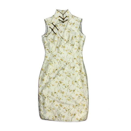 Vintage White & Green Oriental High Neck Dress 8