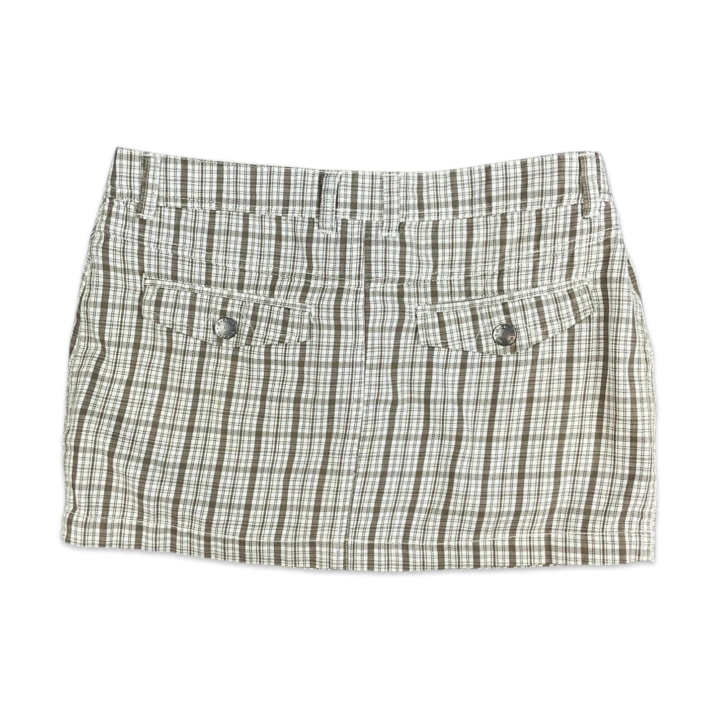 Vintage Y2K White Brown Check Micro Mini Skirt 8 10