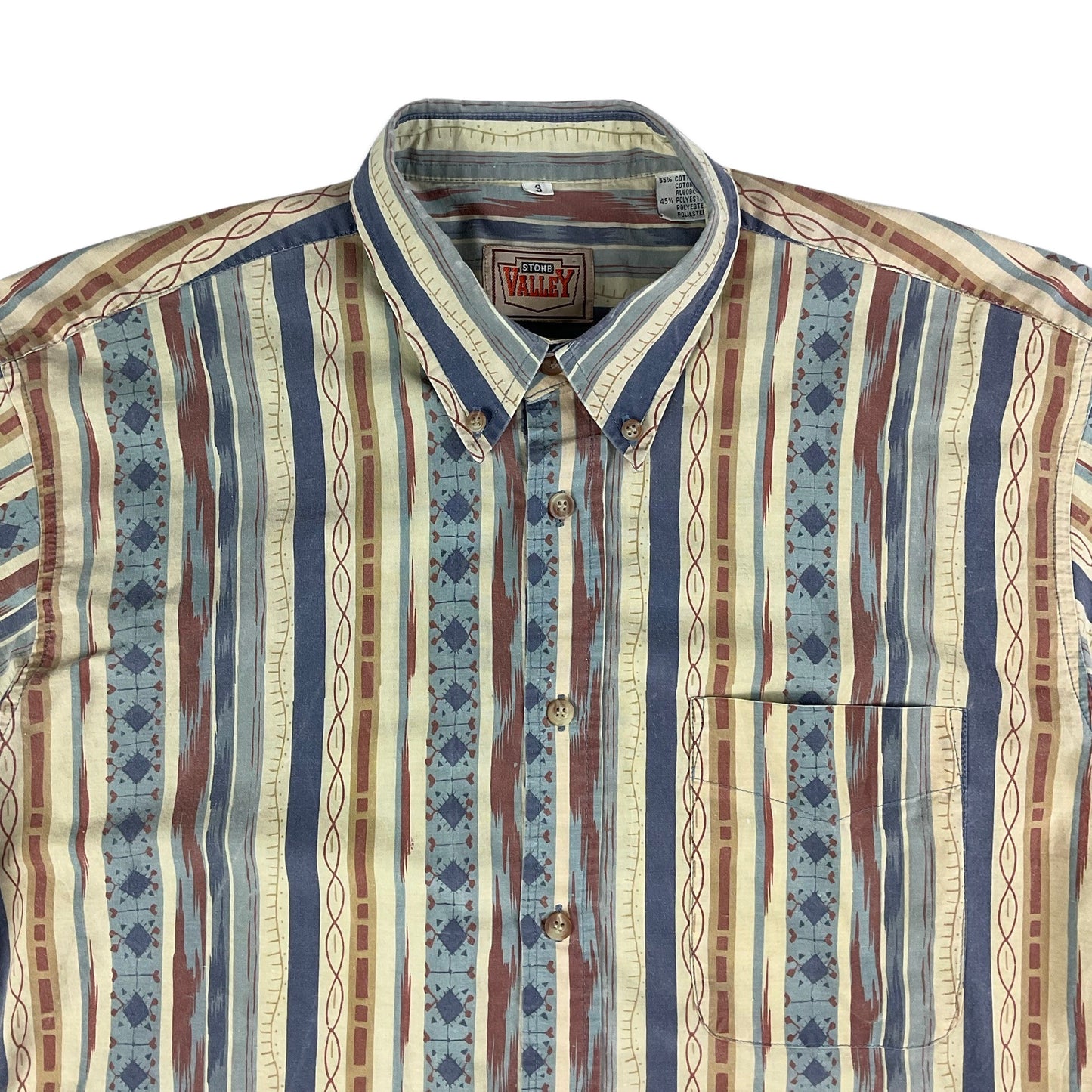 Vintage Yellow Blue & Red Aztec Print Short Sleeve Shirt S M