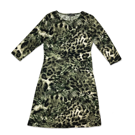 90s Y2K Green & Black Animal Print Midi Dress