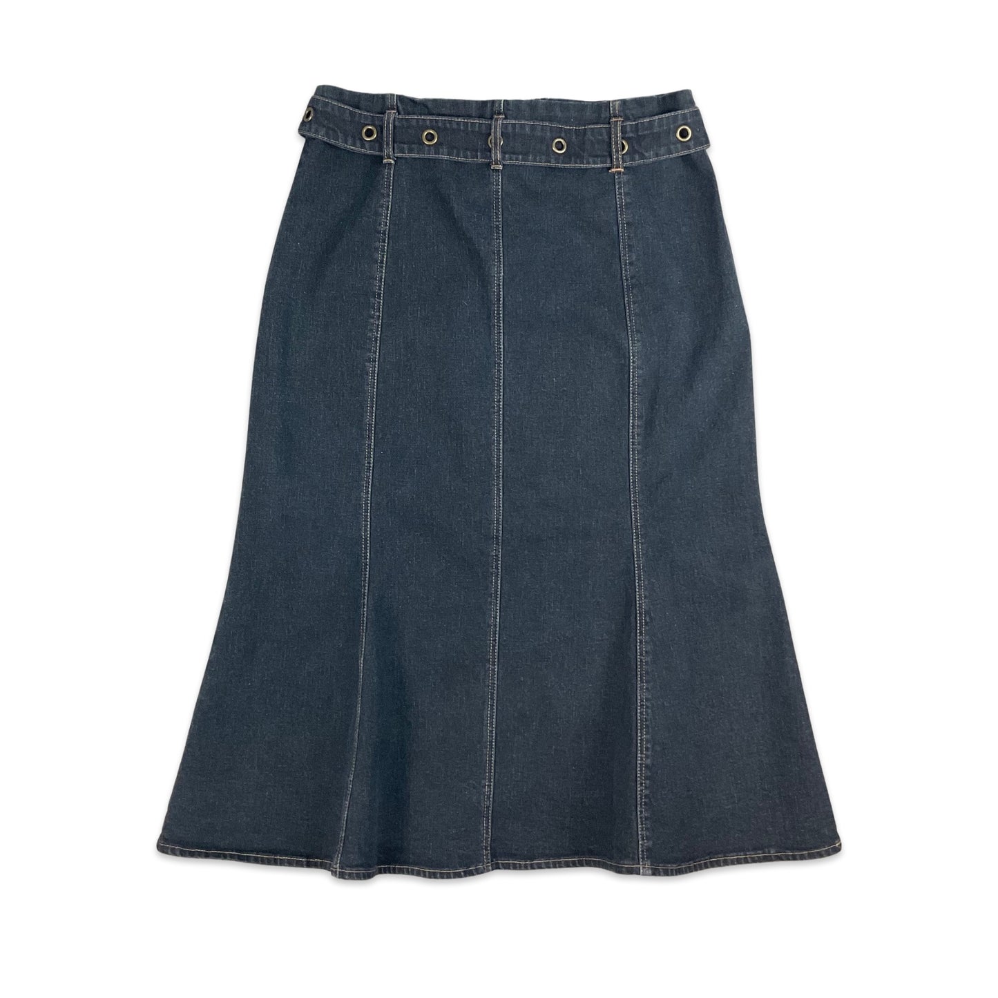 Vintage 90s Dark Blue Denim Midi Skirt 10 12 14