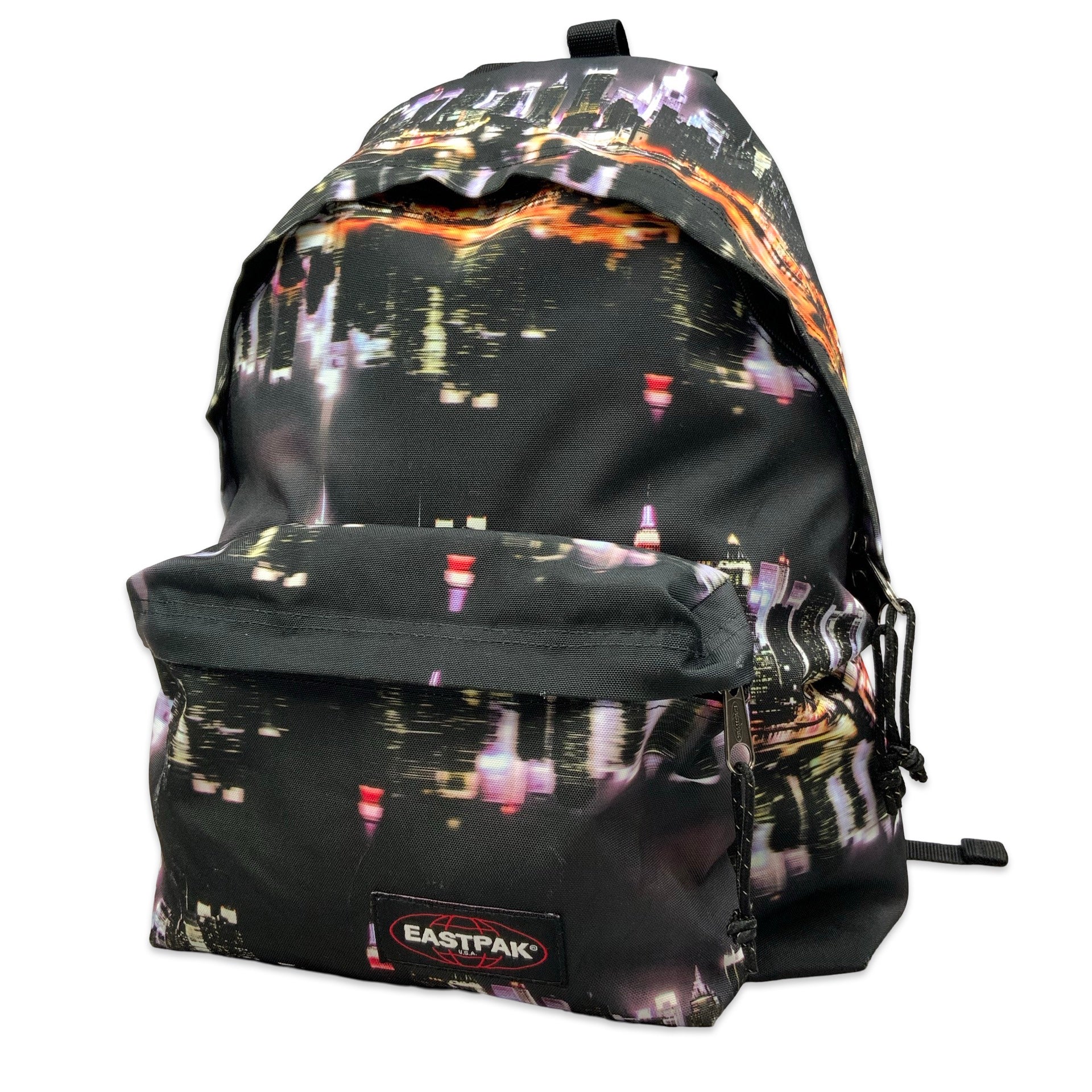 Y2K Black Eastpak Backpack with Cityscape Print Worth The Weight Vintage