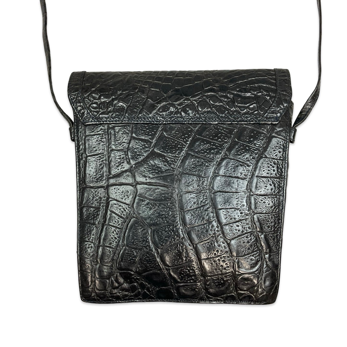 Vintage Black Crocodile Print Cross Body Bag