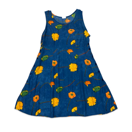 Vintage Blue & Orange Floral Sun Dress 16