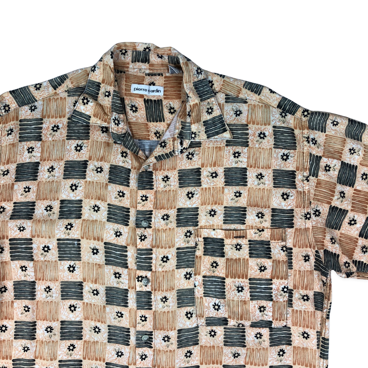 Vintage Pierre Cardin Orange and Black Abstract Print Shirt L