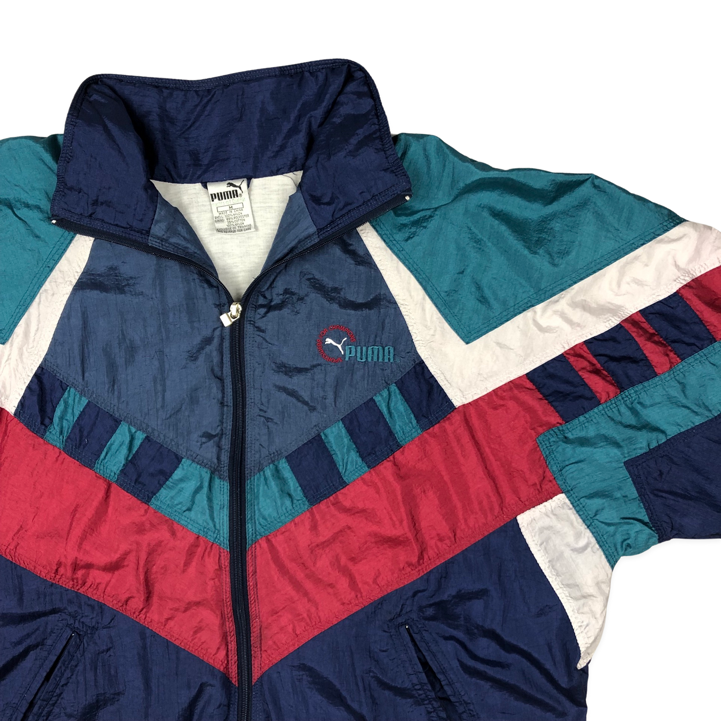 Vintage 80s 90s Puma Navy, Teal, and Red Shell Coat M L XL