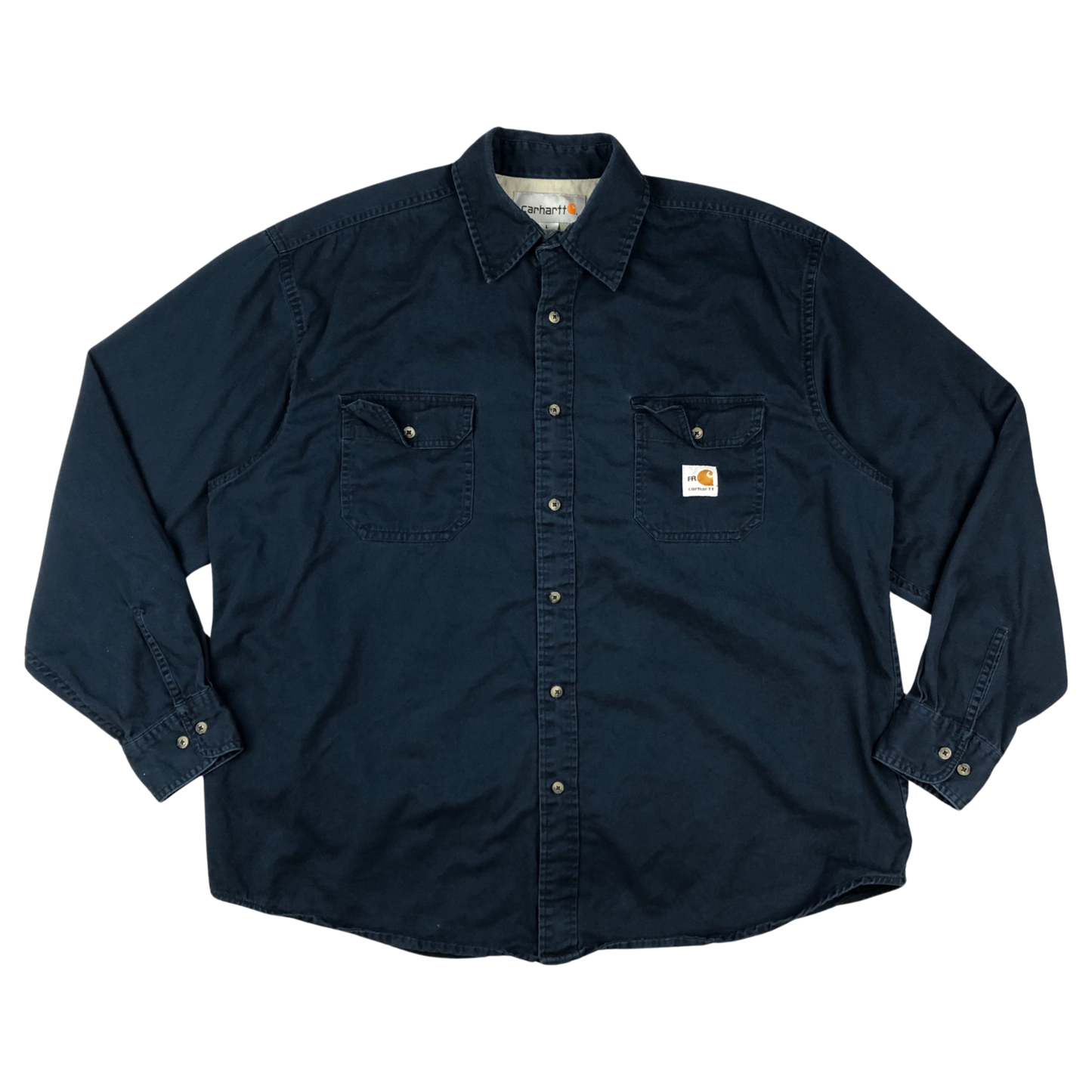 Vintage Carhartt Fire Resistant Blue Cotton Shirt Black XL