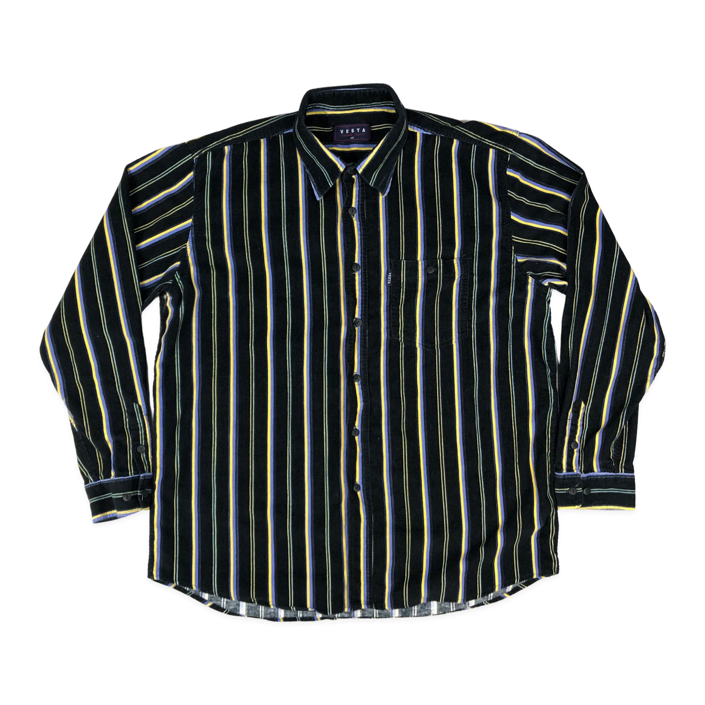 Vintage Black, Yellow, and Blue Striped Corduroy Shirt XXL