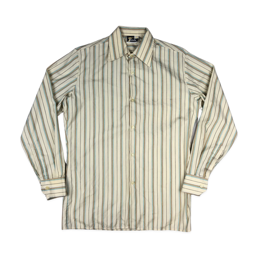 Vintage 70s Beige Striped Shirt Shirt M