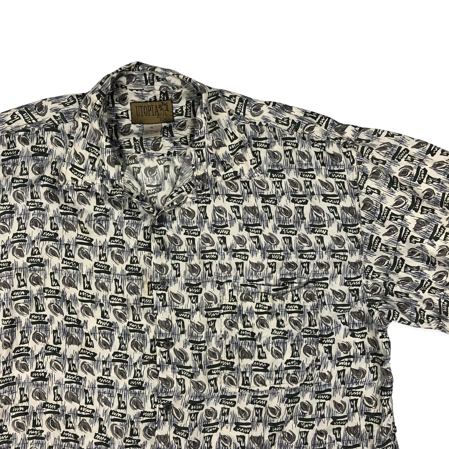 Vintage Abstract Print Silk Shirt 3XL